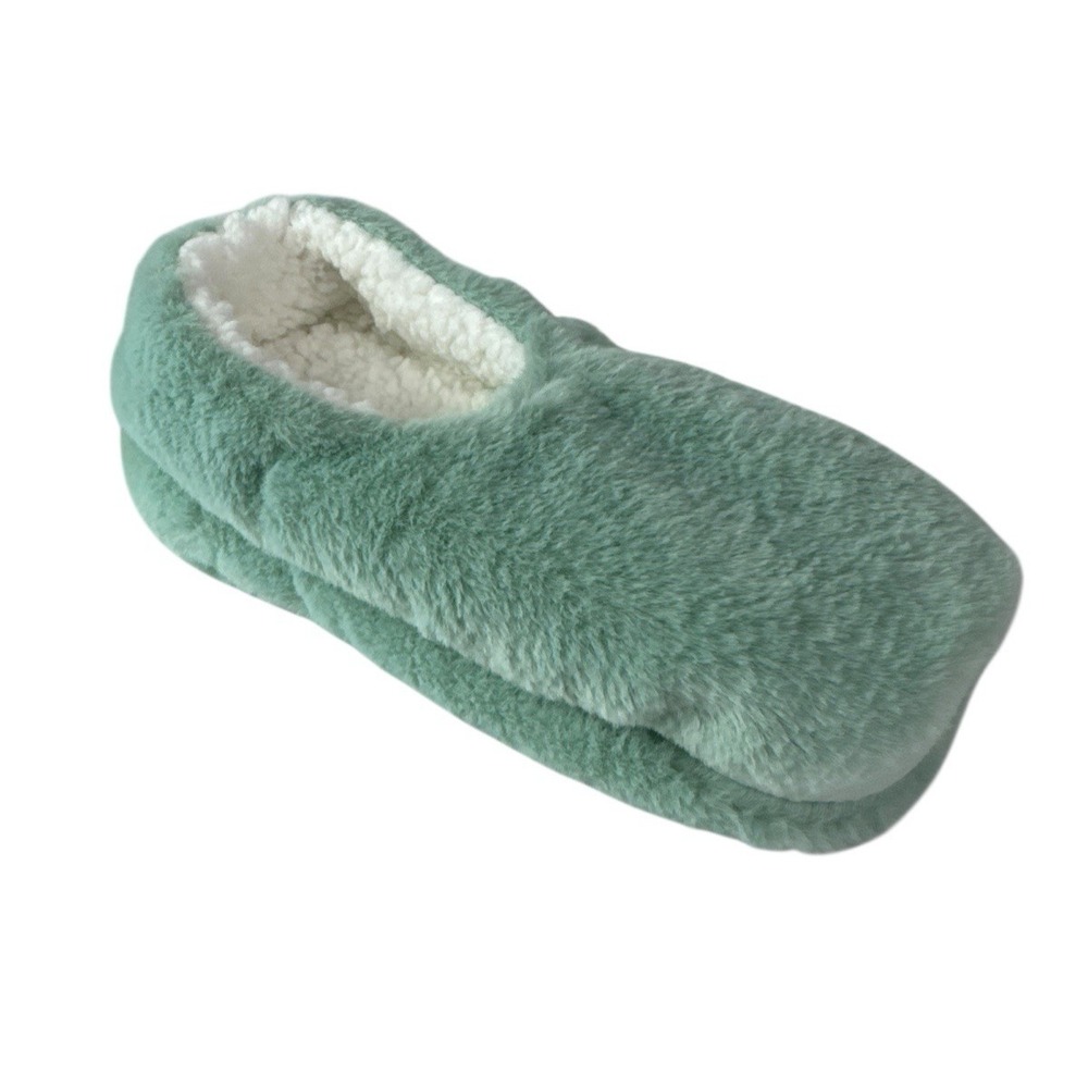 Auden Women's 0767 M/L 8-12 Faux Fur Slipper Socks Mint Green Gripper Bottom NWT